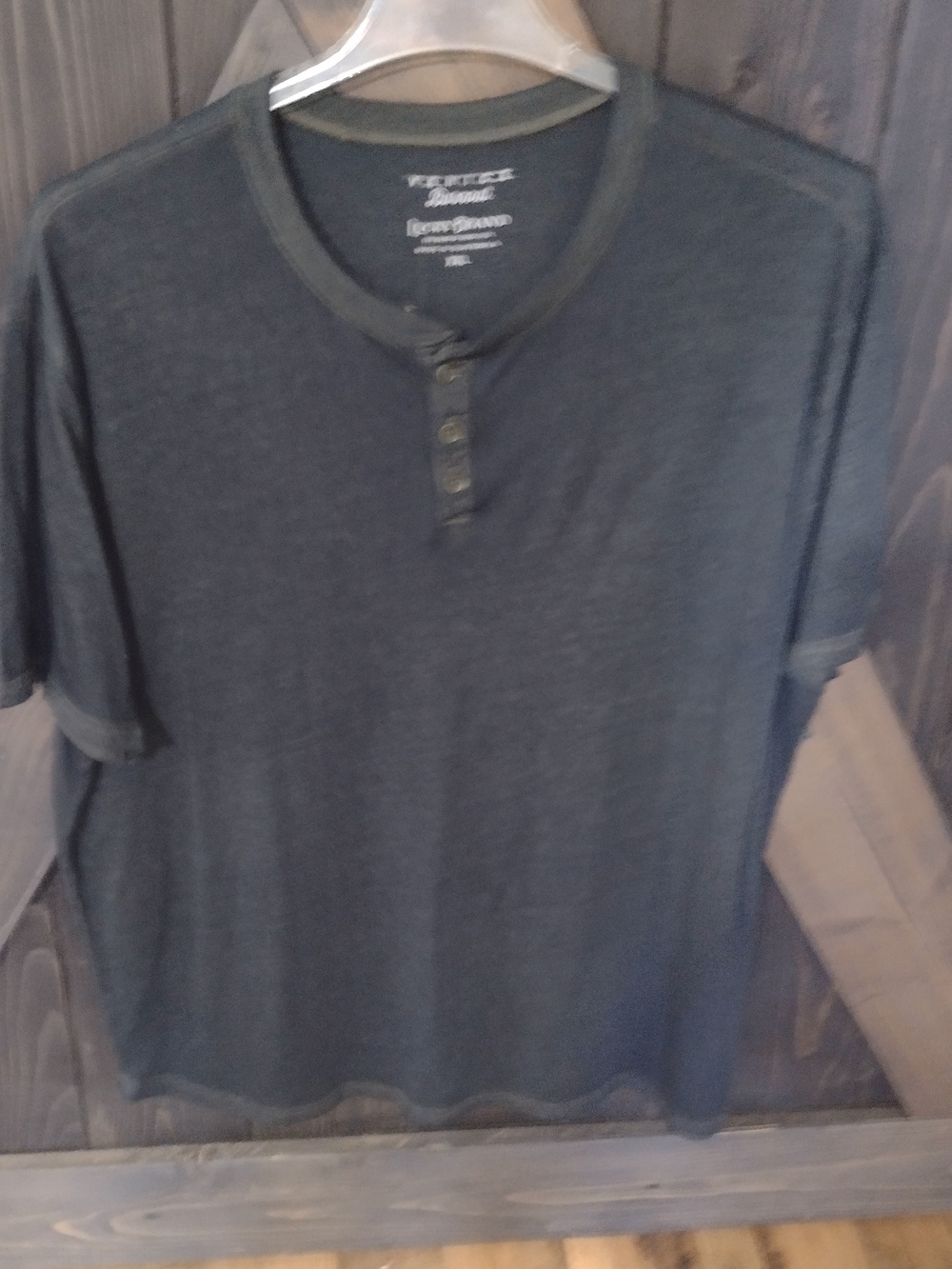 Men's Dark Gray Burnout Short-Sleeve Henley Shirt Sz XXL